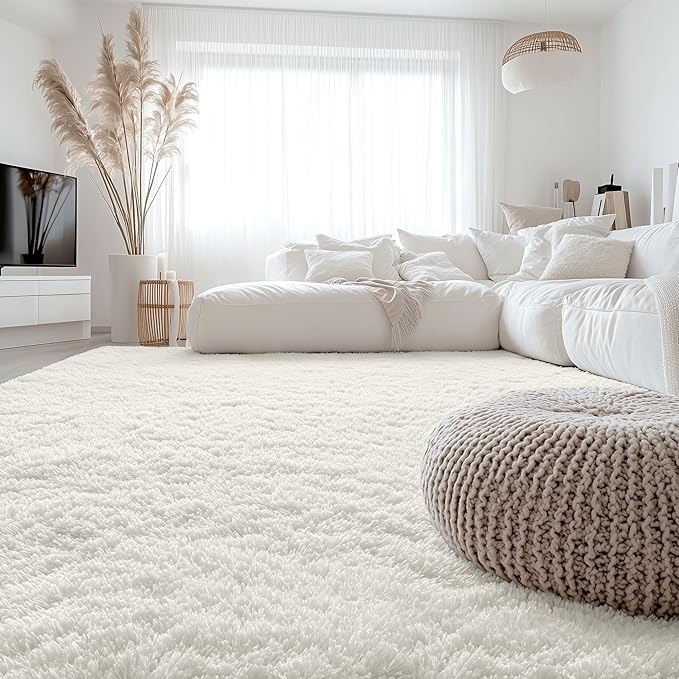 OLANLY 6x9 Machine Washable Large Area Rugs for Living Room, Bedroom, Soft Fluffy Shaggy Bedside Rug, Indoor Floor Carpet for Kids Girls and Boys, Dorms, Nursery, Home Decor Aesthetic, Ivory