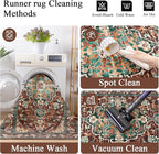 U'Artlines 3' x 14' Boho Hallway Runner Rug, Rust Non Slip Washable Vintage Farmhouse Accent Rug Carpet for Kitchen Entryway Laundry and Living Room (Rust＆Teal)