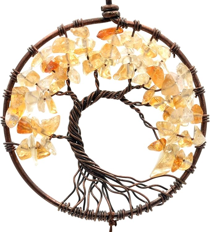 Urdeoms Brown Dream Catchers Tree of Life Boho Dreamcatcher for Bedroom Adult with Feathers and Citrine Crystal Wall Hanging Decor for Home Festival Blessing Gifts 18" Length (NO.11)