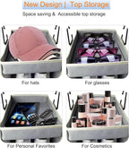 2 Pack Large-Sized Hanging Shoe Organizer 10-Shelf, Sturdy Hanging Closet Organizer with 8 Side Pockets, Wider Hanging Shelves for Storage Shoes Clothes Jeans Shirts Toys, Grey.