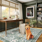 Botanical Floral Area Rug 5x7 Light Green Cream Vintage Garden Design, Perfect for Living Room, Bedroom, Kids Room, Nursery - Stain & Water Resistant Non-Slip, Pet & Child Friendly Area Rugs