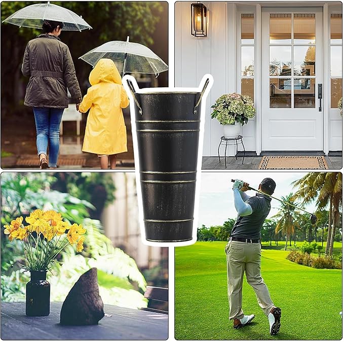 Metal Round Umbrella Stand Rack,Durable Freestanding Umbrella Rack with Cane and Walking Stick Holder,Decorative Vase,Suitable for Entryway and Porch Use,Organizer for Home and Office (White)
