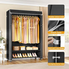H5C Plus Clothes Rack with Cover, Portable Closet for Hanging Clothes, Covered Clothing Racks Heavy Duty, 3-Tiers Garment Rack with Shelves Max Load 370LBS Black Closet Rack with Black Cover