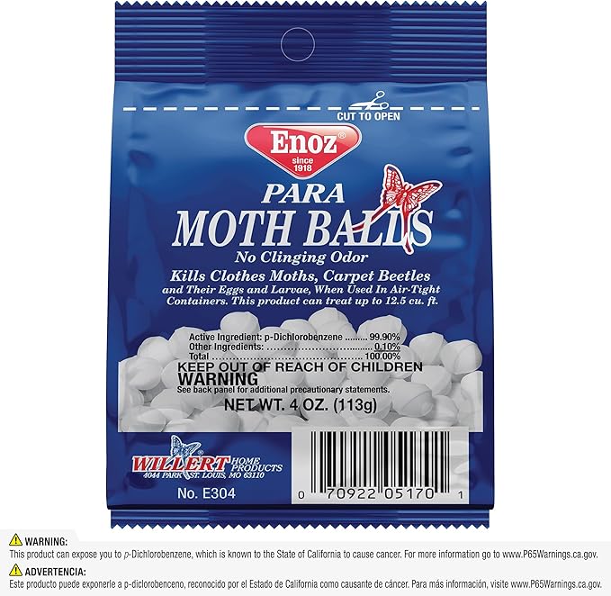 Enoz para Moth Balls, Kills Clothes Moths and Carpet Beetles, No Clinging Odor, Use for Storage, 4 oz