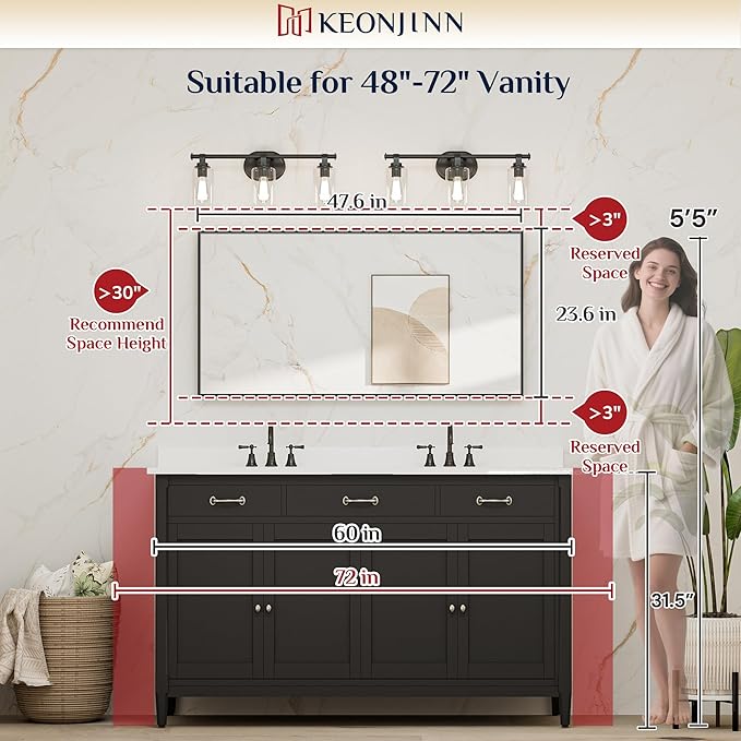 Keonjinn 48 x 24 Inch Black Bathroom Mirrors for Over Sink Bathroom Vanity Mirror for Wall Metal Frame Rectangle Mirror Large Square Corner Matte Black Mirror Full Length Mirror(Horizontal/Vertical)
