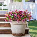 Artificial Fake Outdoor Plants Flowers for Spring Decoration, 12 Bundles UV Resistant Faux Daisy Silk Flower with Eucalyptus Stem for Outside Planters Porch Patio Yard Garden (Light Purple Fuchsia)