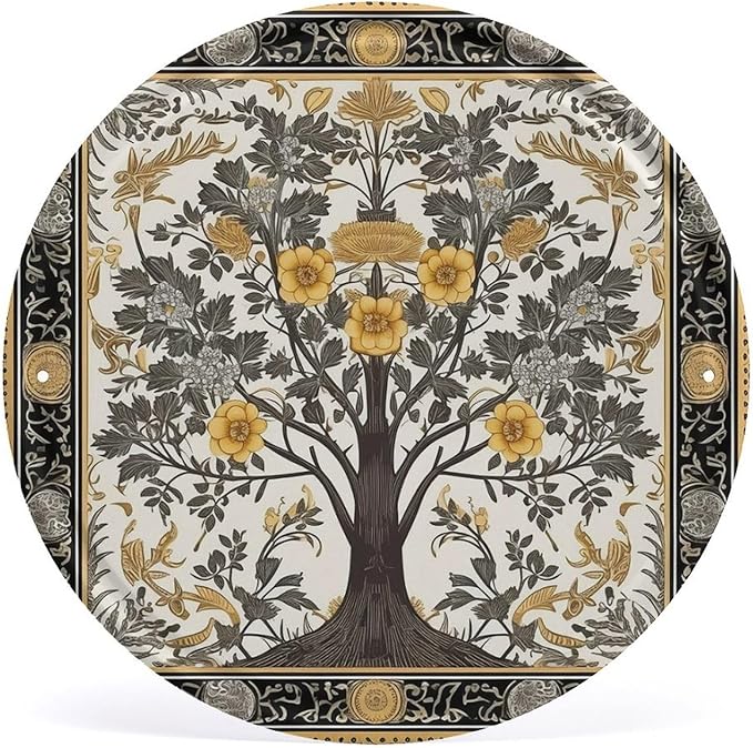 Wall Picture, with Tree Pattern Printed Circular Iron Hanging Picture,Wall Art Decor,Home for Bedroom Living Room Bathroom Decor,Iron Painting 11.8X11.8 in