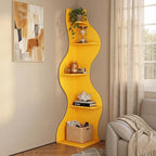 YOWOS Modern Corner Shelf, 5 Tier High Corner Bookshelf for Small Spaces, Scalloped Corner Bookshelf and Storage, Wooden Display Stand for Plants, Books and Decorations (Yellow)