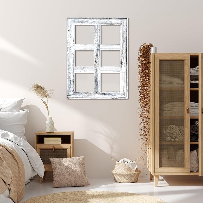 Thyle 6 Pcs Wooden Window Frame Wall Decor Rustic Wall Decor 15.75" x 11.81" White Wooden Decorations for Vintage Home Living Room Bedroom Bathroom Country Farmhouse