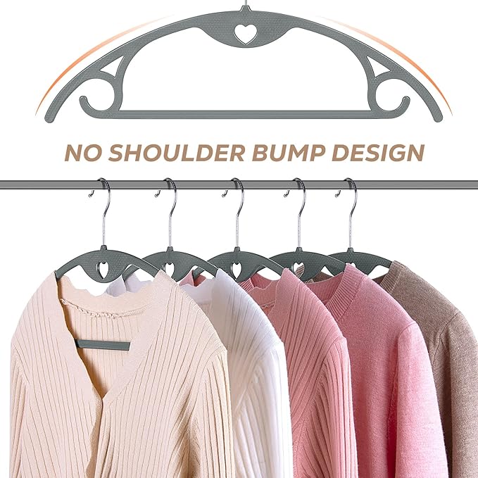 Grey Plastic Hangers 30 Pack, No Shoulder Bumps Ultra Thin Space Saving Clothes Hanger for Suits Adult Coat Heavy Duty Overcoats Dresses Closet