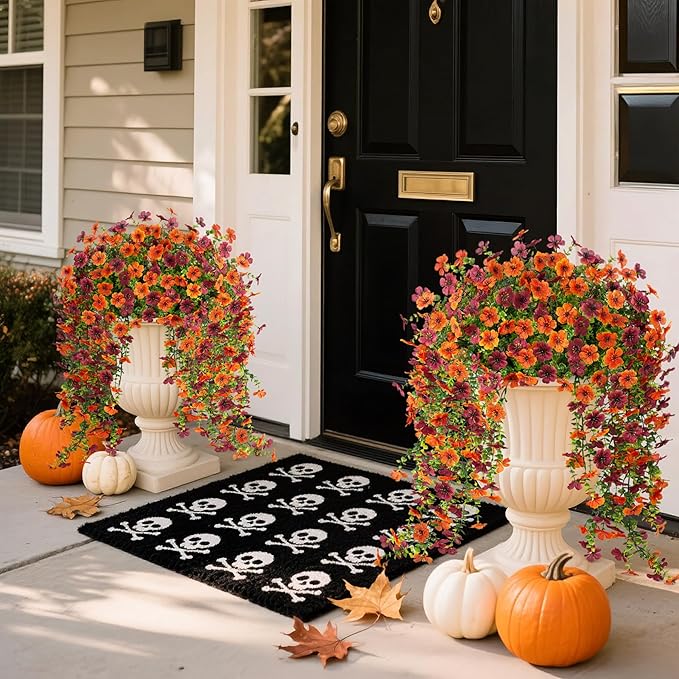 Artificial Hanging Flowers for Outdoors Fake Plants Decoration, 2 Packs Faux Silk Daisy Flower Realistic Outdoor Flowers UV Resistant Porch Patio Window Yard Indoor Spring Decor(Orange Brown)