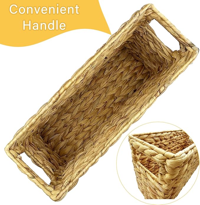 Hand-Woven Magazine Holder, Natural Magazine Basket Rack Water Hyacinth Narrow Basket Bin 15.5 x 5.75 x 9.5 Inch Magazine Wicker Basket for Storage, Bathroom, Office, Desk