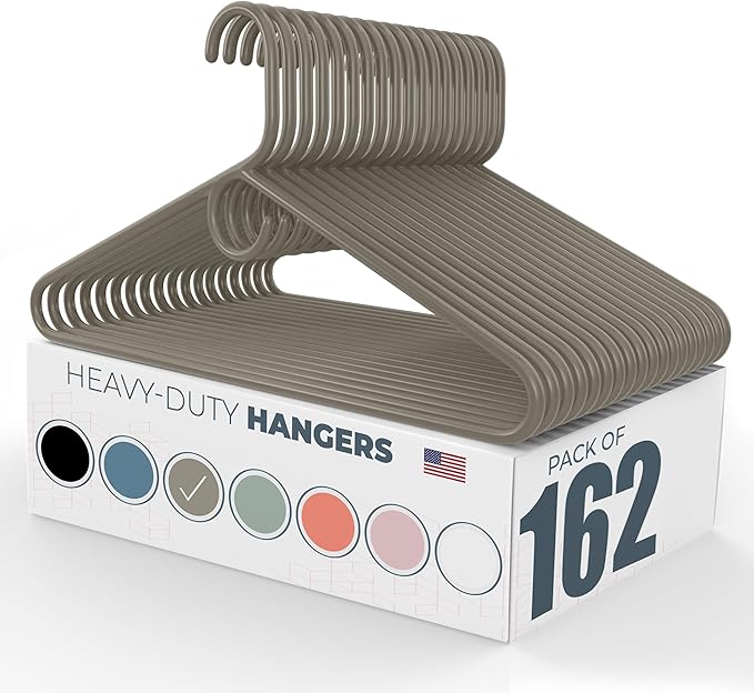 Neaties Heavy Duty Clothes Hangers 100+ Pack (162 Count) – Made in the USA – 8lb Capacity Plastic Hangers for Adult Clothing – Durable for Pants, Coats, Jackets, or Jeans – Gray