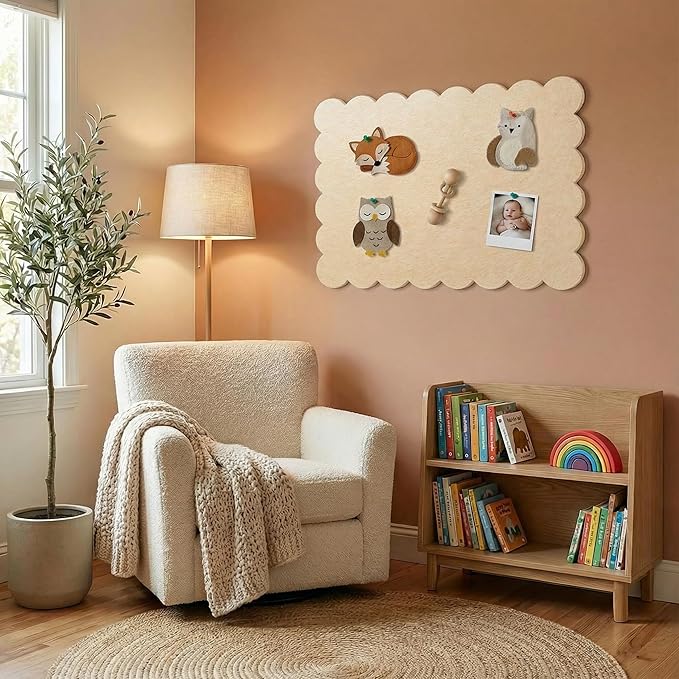 Scalloped White Felt Bulletin Board 36x24 Inches - Self-Adhesive Foldable, with 30 Pushpins, Cork Board Alternative - Decorative Pin Board for Wall, Home, Office & School (Flesh Pink, 36"x 24")