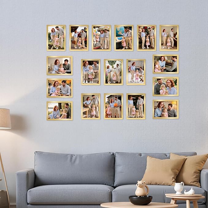 Giftgarden 5x7 Picture Frame Set of 18, Lightweight 5 by 7 Frames Bulk for Gallery Wall Photo Hanging and Tabletop Display, Gold
