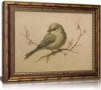 Vintage Gold Framed Wall Art Spring Bird Oil Painting Canvas Print Watercolor Cherry Blossom Picture Wall Decor Rustic Farmhouse Beige Floral Poster Artwork for Nursery Living Room Bedroom
