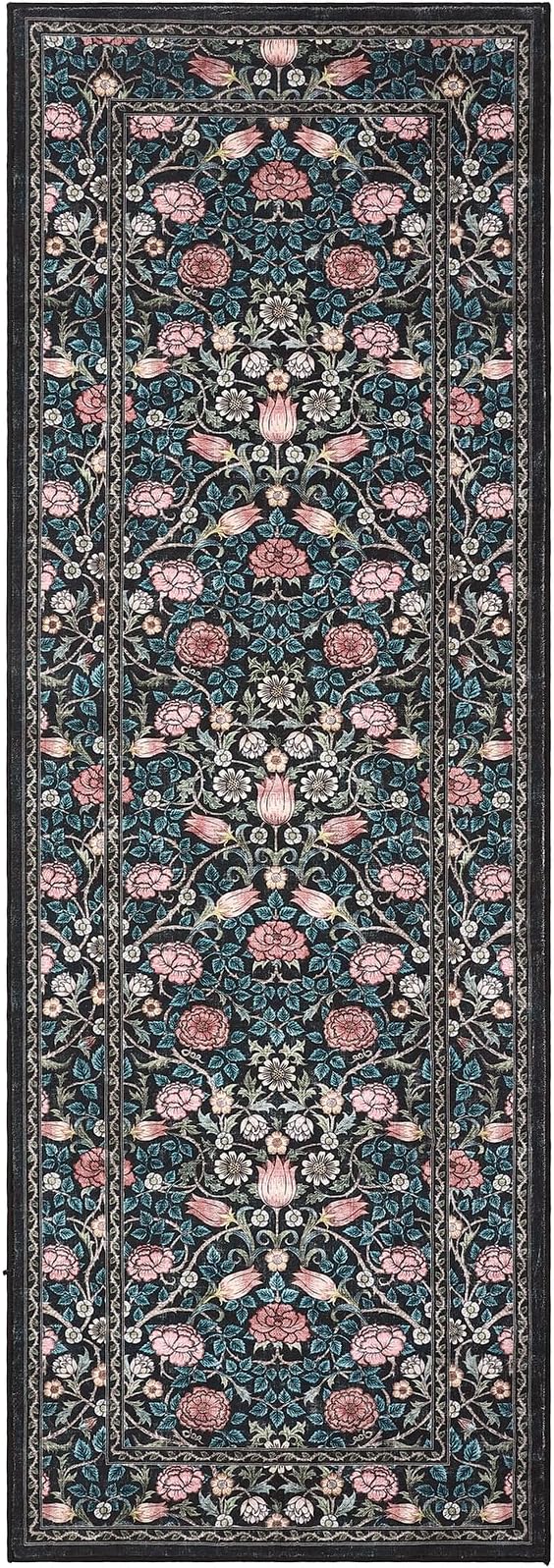 GarveeHome Indigo Blue Vintage Floral 2x6 Runner Rug Washable Kitchen Rugs Non Slip Boho Long Rug for Hallways Bedroom Entryway Bathroom Mat with Rubber Back