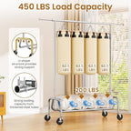 Clothes Rack with Wheels, Rolling Clothing Rack with Shelf, Heavy Duty Clothes Racks for Hanging Clothes, Metal Standing Garment Racks, Silver