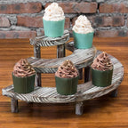 MyGift 3 Tier Rustic Dessert Stand, Torched Wood Semicircle Cupcake Display Risers