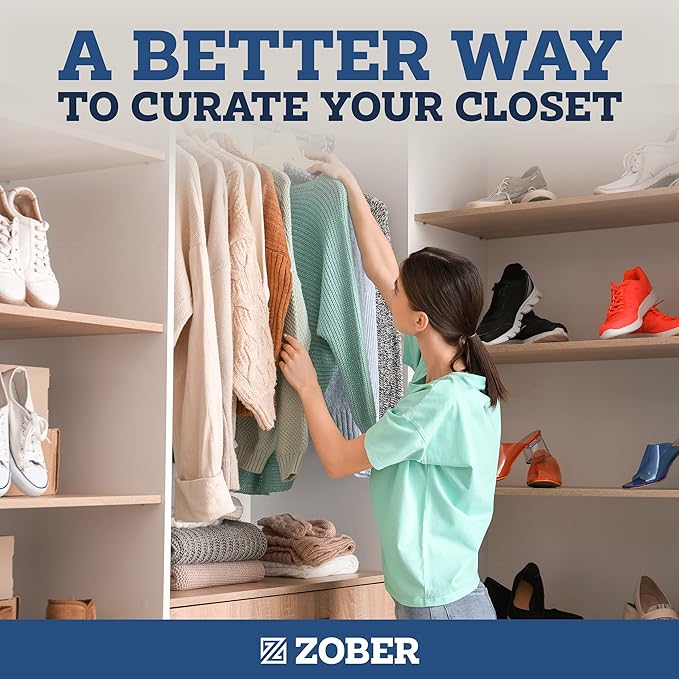 Zober Velvet Hangers 50 Pack - Ivory for Coats, Pants & Dress Clothes - Non Slip w/ 360 Degree Swivel, Holds up to 10 lbs - Strong Felt Hangers for Clothing