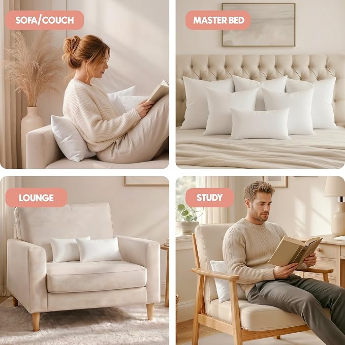 Utopia Bedding 14x20 Pillow Inserts, Set of 2, White – Indoor Decorative Throw Pillows for Bed, Sofa & Couch – Soft, Supportive & Fluffy Cushion Inserts