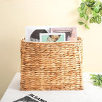Tatuo Seagrass Magazine Baskets Magazine Holder Tall Narrow Woven Storage Wicker Basket Floor Bathroom Home Office Handwoven Holder for Books, Newspaper, File and Mail(Light Brown)