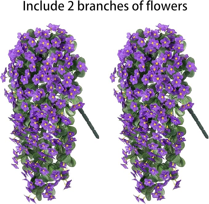 HyeFlora Artificial Faux Hanging Flowers for Outdoor Outside Spring Decoration, 2PCS Fake Silk Purple Daisy Plants UV Resistant Look Real Orchid Mums Vine for Front Door Porch Planter Balcony