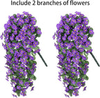 HyeFlora Artificial Faux Hanging Flowers for Outdoor Outside Spring Decoration, 2PCS Fake Silk Purple Daisy Plants UV Resistant Look Real Orchid Mums Vine for Front Door Porch Planter Balcony