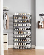 SONGMICS Shoe Rack, 10-Tier Shoe Storage Organizer, Space-Saving, 11 x 32.7 x 62.6 Inches, Entryway, Metal Frame, Non-Woven Fabric Shelves, Ink Black ULSR210B02