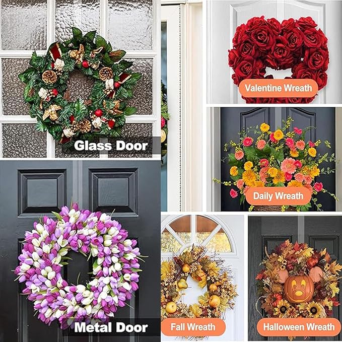 Emopeak 15 Inch Clear Wreath Hangers for Front Door - 2 Pack, Non Scratch Over The Door Hooks Wreath-Door-Hanger Sturdy Over The Door Hooks for Easter Halloween Christmas Decoration