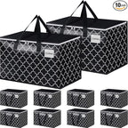 HomeHacks Heavy Duty Moving Bags with Tag Pockets, Collapsible Storage Totes for Moving, Camping & Travel -Foldable Packing Boxes, Zipper Handles, Black（10 Packs, 125L）