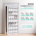 WVM Over the Door Shoe Organizer with 35 Breathable Mesh Pockets, Hanging Shoe Organizer for Door with 4 Metal Hooks, Large Capacity Closet Storage for Shoes, Accessories, White