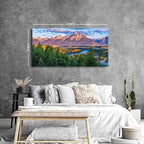 Grand Teton Mountain Wall Art Sunset Nature National Park Posters Oxbow Bend Snake River Landscape Wall Decor Wyoming Scenery Painting Artwork for Living Room Office Home Decoration 29.53x57.87"