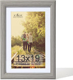 KTKDE 13x19 Picture Frame Real Glass,Poster frame Display Pictures 11x17 with Mat or 13x19 Without Mat, Modern Style Wood Composite Frame,Gallery Wall Frame Wooden Grey ，best gift