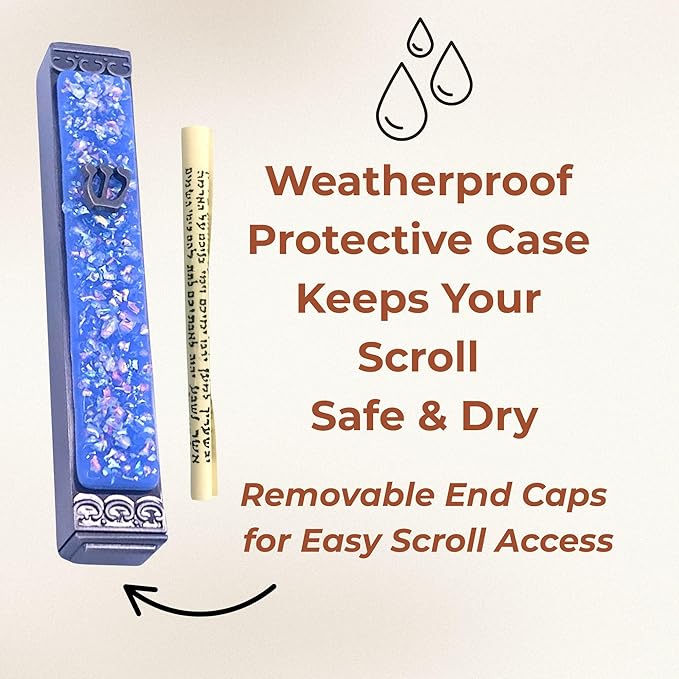 Sparkling Art Glass Mezuzah - Easy Mount Indoor or Outdoor - Weatherproof Metal Case - Gift Box and Non-Kosher Scroll Included - Hand Made in USA - Guaranteed for Life! (Periwinkle Blue)