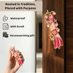 Matashi Hand Painted Mezuzah Gold Plated and Crystals (Red & Pink Enamel Mezuzah)