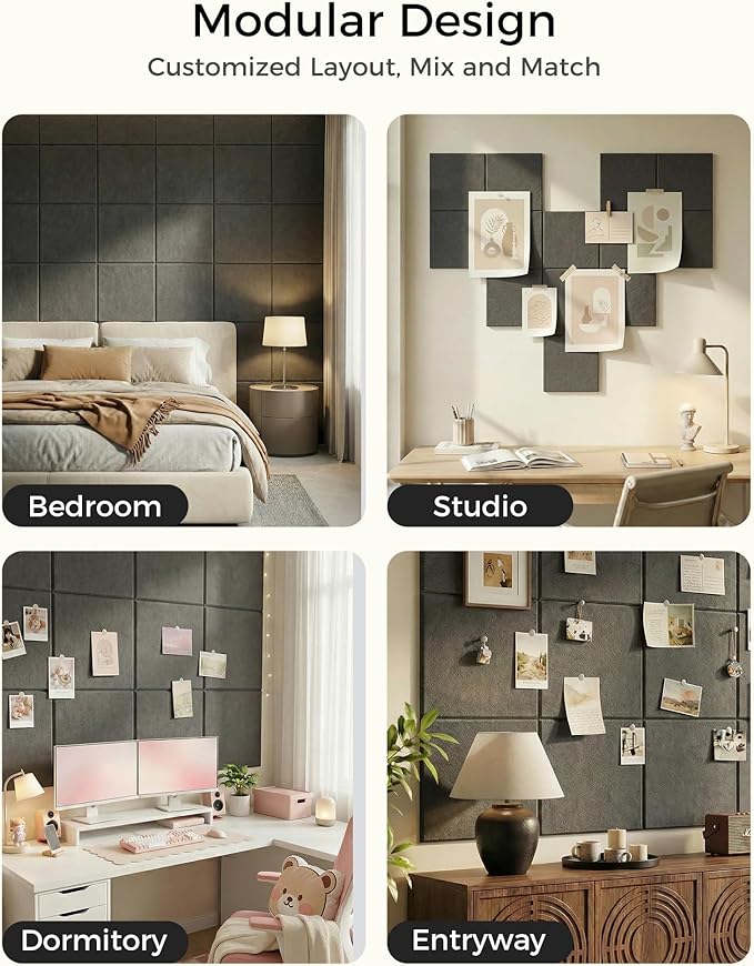 Aothia Felt Bulletin Board Tiles for Wall, 12 Pack Large 48" x 36", Felt Wall Tiles Cork Board Alternative, Adhesive Bulletin Board Tiles for Office, Classroom & Home, Charcoal Gray