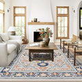 U'Artlines Boho Vintage Area Rug 6x9 Machine Washable Low Pile Soft Floor Carpet Non Slip Non Shedding Accent Rug for Living Room Bedroom Entryway Dining Room Office Orange Blue