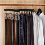 TOPIA HANGER 20 Hooks 2 in 1 Belt Tie Hanger for Closet Max 30 Belts with 30 Ties Capacity, Belt Tie Racks Wooden Hanger for Closet Organizer Storage “U” Fit for Belt and “一” Fit for Tie - CT47B