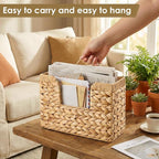 Woven Hanging Magazine Holder, Water Hyacinth Hanging Magazine Basket 11.8 x 4.3 x 7.9 Inch Wall Mounted Basket for Mail Woven Wall Magazines Rack with Handle for Home Office