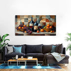 Geometric Kitchen Wall Art Abstract Wine Canvas Prints Red Wine Glass and Fruit Pictures Rustic Farmhouse Still Life Painting Wine Bar Decor for Dining Room Restaurant Home Decorations 29.53x57.87"