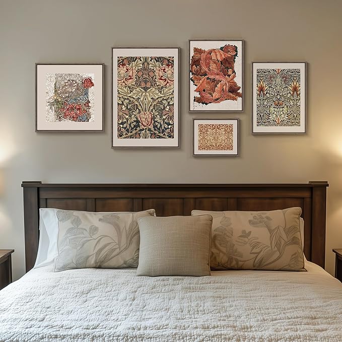 Framed William Morris Gallery Wall Art Set of 5, Vintage Colorful Botanical Floral Prints, Retro Boho Artwork for Living Room, Bedroom, Home Office, Hallway Decor