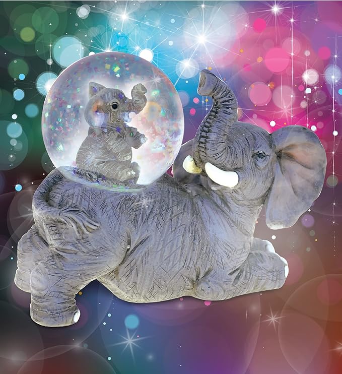 COTA Global Elephant Snow Globe Decor - Elegant Pink Sparkle Glitter Inside, Elephant Figurine, Collectible Ornament for Birthday, Christmas - 45 mm