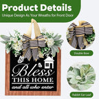 14'' Bless This Home and All Who Enter Wooden Door Sign - Welcome Wreaths for Front Door Rustic Bless This House Outdoor sign for Front Door, Housewarming Gift for Front Door Entryway Kitchen Garden and Porch All Seasons