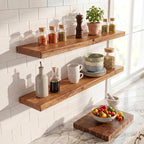 40 Inch Floating Shelves, Solid Wood Wall Shelves, 8 Inch Deep Floating Shelf – for Bathroom, Bedroom, Living Room, Kitchen, Home Decor & Storage, Heavy-Duty Wooden Shelf Wall-Mounted, Set of 2