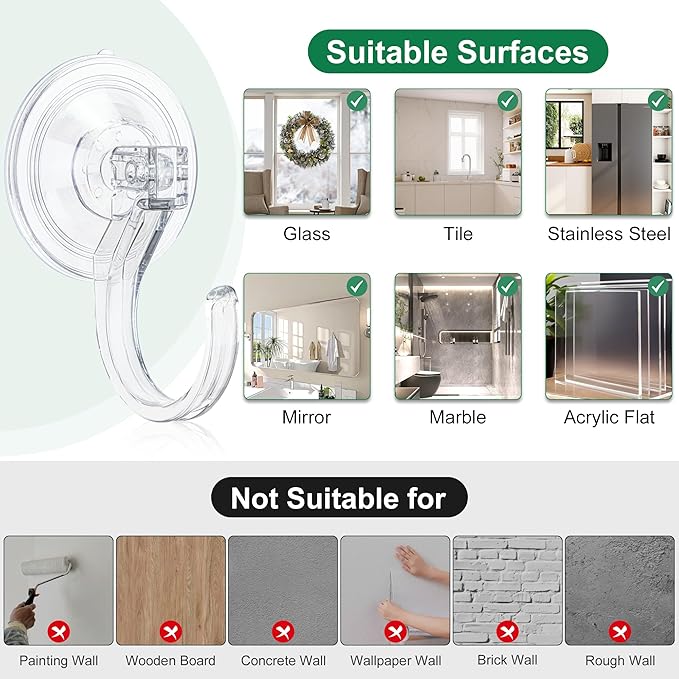 Antimbee 2 Pack Suction Wreath Hangers for Front Door, Heavy Duty Large Suction Cup Hooks Hanging Easter Garland, Reusable Wreath Door Hanger for Outdoor Window Shower, Hold Up to 18 Lbs