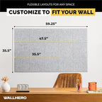 WALLHERO Cork Boards for Walls, Bulletin Boards 59"x36" | 15 Pack | Felt Bulletin Board, Large Cork Board for Office, Wall Protector for Dart Board, Corks Boards, Felt Board Tiles (Gray Marble)