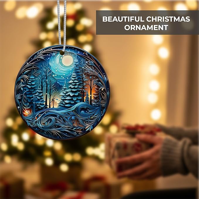Jabihome Christmas Ornaments 2025, Exchange for Women, Men, Collectible Dated Year Ornaments for Tree, Unique Acrylic Suncatcher, Printed Stained Glass Effect Decor (Moonlit Forest)