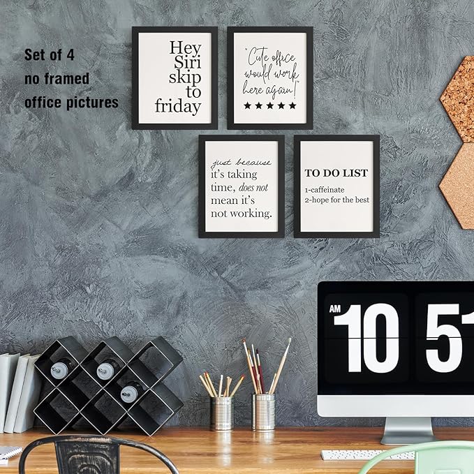 DSHFG Funny Motivational Office Wall Art Decor Prints Set of 4, Black Motivational Wall Decor Trendy Retro Posters for Office Home Decor, 8x10 Unframed