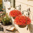 Fake Flowers Artificial for Outdoor Decoration Autumn Silk Flower UV Resistant, 12 Bundles Faux Morning Glory with Eucalyptus Greenery for Indoor Garden Planters Patio Window Home Decor, Mix